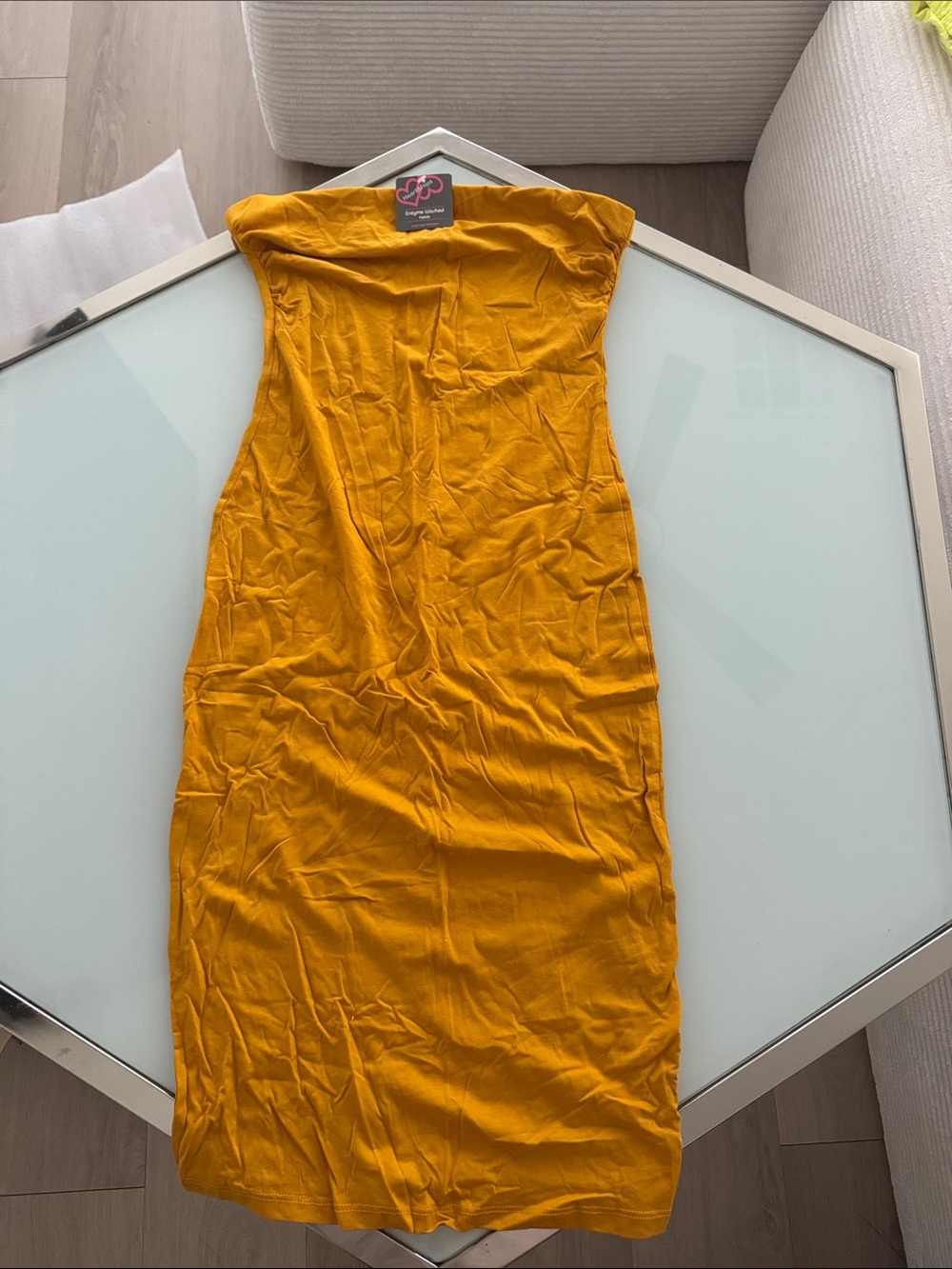 Bershka Strapless Mustard Tube Dress